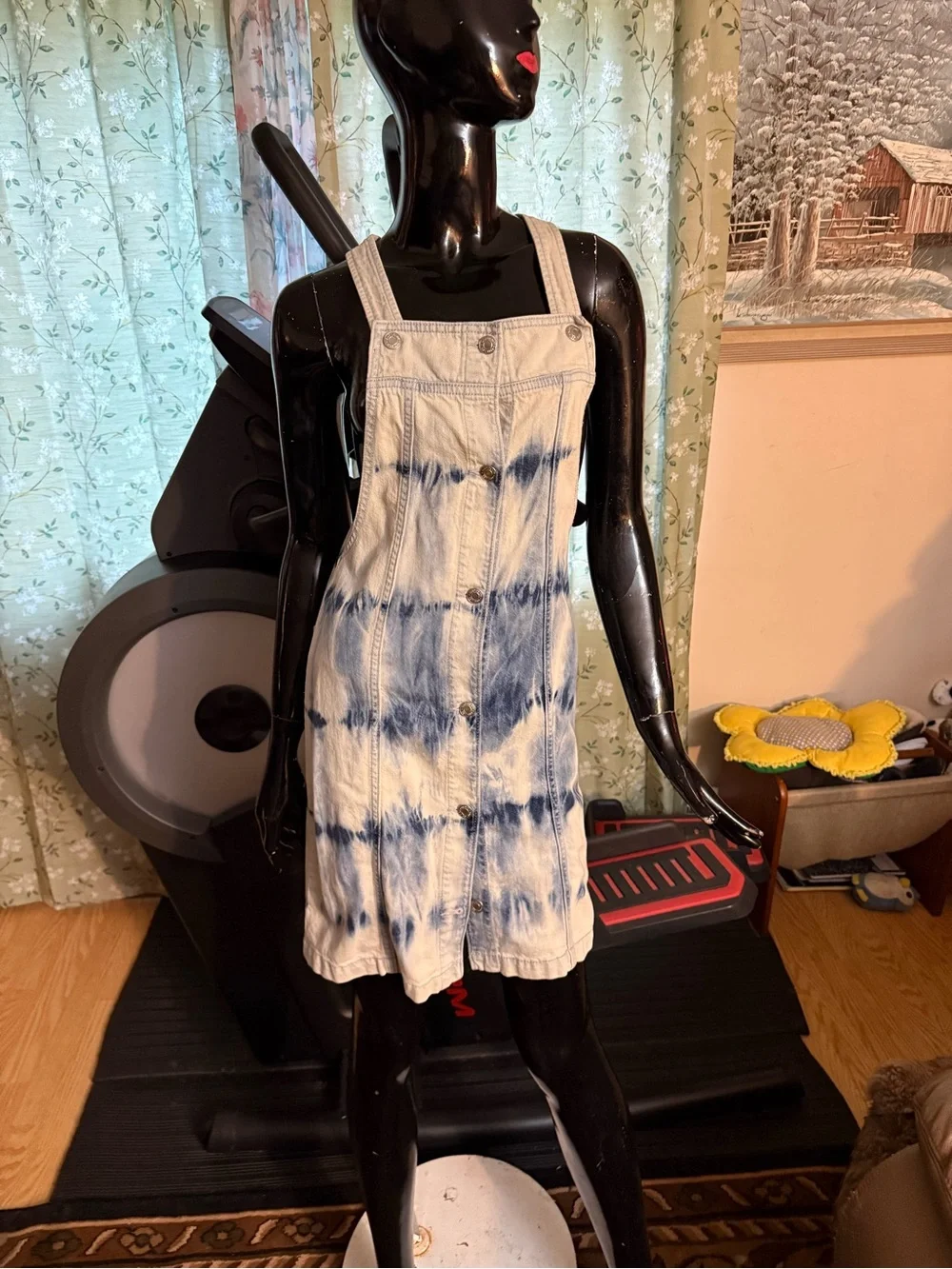 GAP Blue and White Tie-Dye Denim Overall Mini Dress
